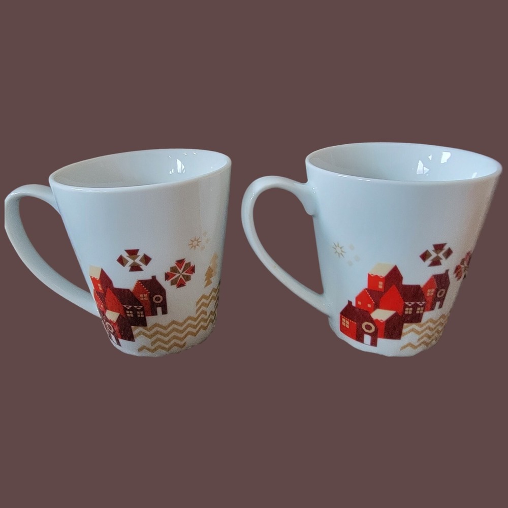 2 Starbucks Holiday Christmas Village Coffee‎ Mug Cup 2013